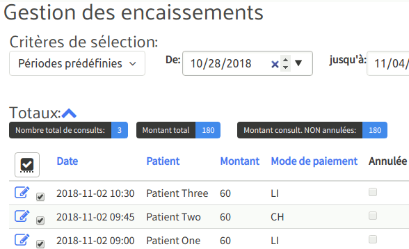 Exemple de la gestion des encaissements